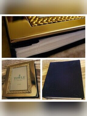 Towle Gold Tone Braided 4x6 Photo Album with Cobalt Blue Velvet Back.